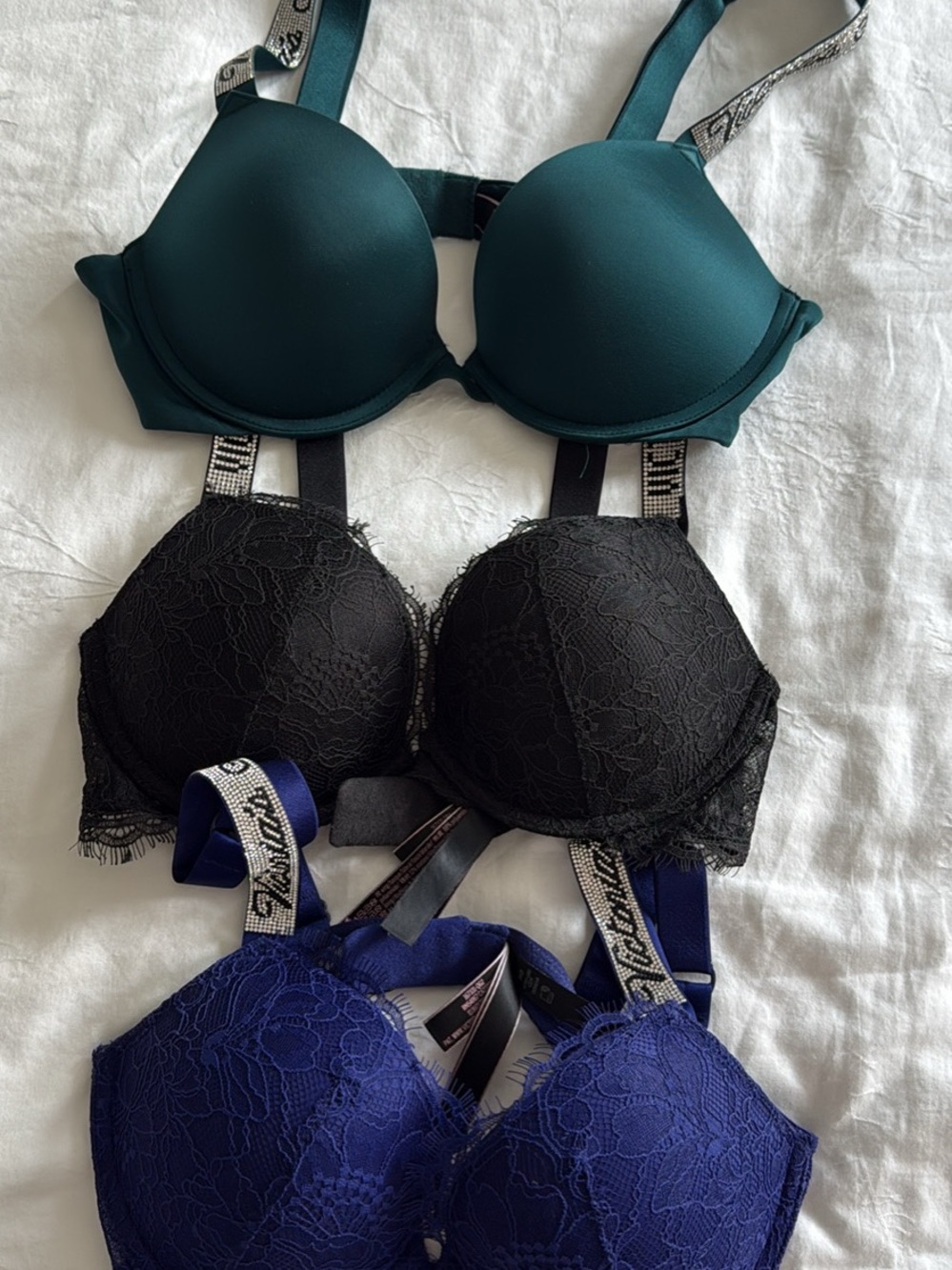 Victoria's Secret Push-Up Bras in Teal, Black & Navy